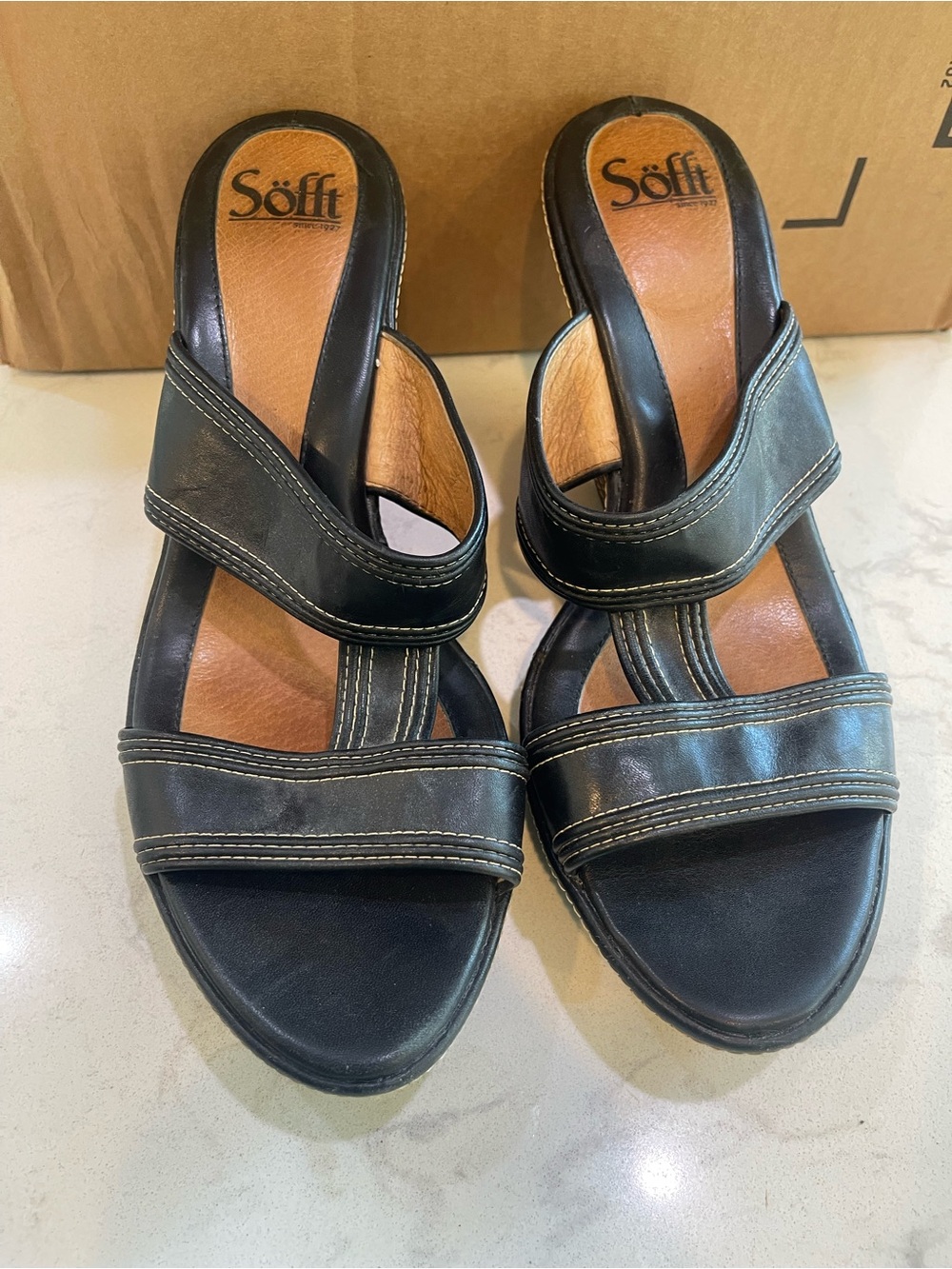 Söfft Black Leather Crossover Slide Sandals
